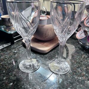 Lot Set of 2 Debut Platinum Elegant Clear 100% Lead Crystal Wine Glass Set $60